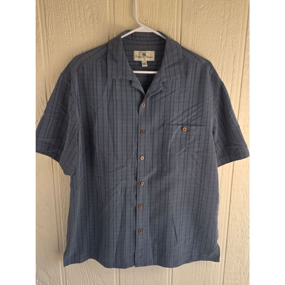 Men's Island Shores Men's Blue Plaid Short-Sleeve Button-Down Shirt, Size Large